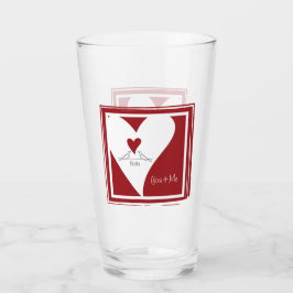 Personalisierte moderne Vögel in Liebe Rotes Herz Glas