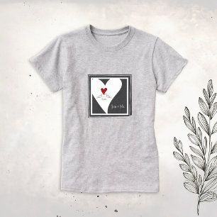 Personalisierte moderne Vögel in Liebe Rotes Herz T-Shirt