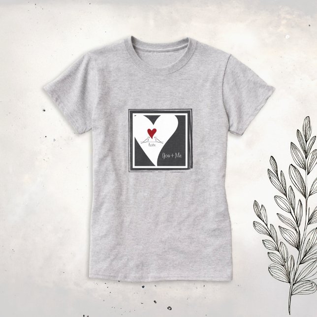 Personalisierte moderne Vögel in Liebe Rotes Herz T-Shirt (Von Creator hochgeladen)