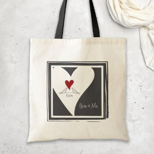 Personalisierte moderne Vögel in Liebe Rotes Herz Tragetasche