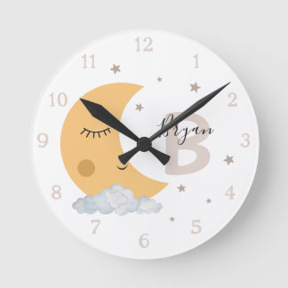 Personalisierte Mond-Kinderzimmer-Wanduhr Neutral Runde Wanduhr