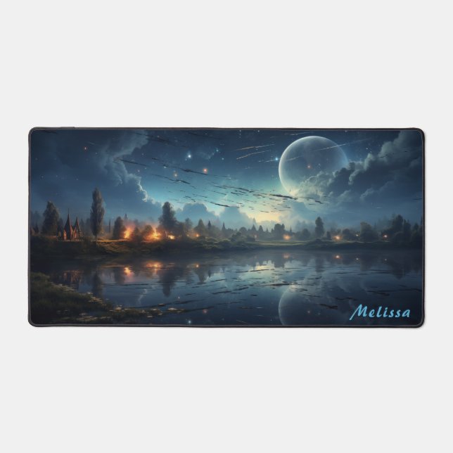 Personalisierte Mondlicht-Nachtlandschaft Schreibtischunterlage (Vorderseite)