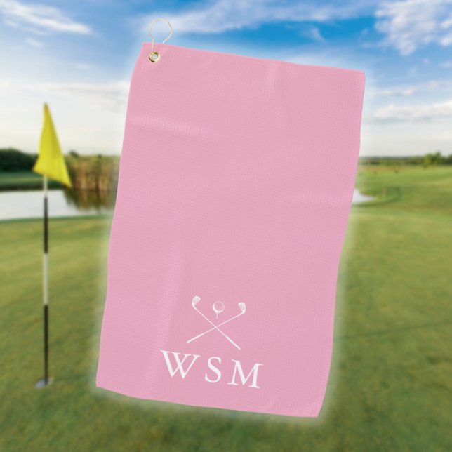 Personalisierte Mongram Golf Clubs Rosa Golfhandtuch (Personalized Monogram Golf Clubs Pink Golf Towel)
