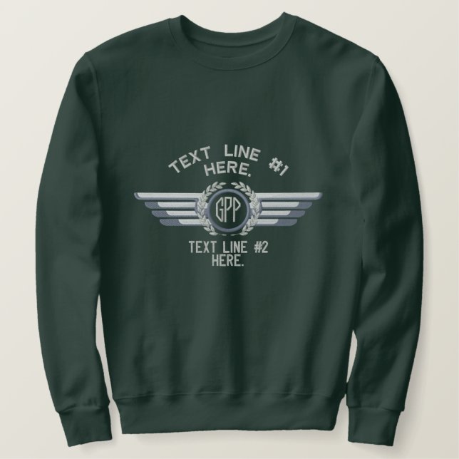 Personalisierte Mongram Laurels Abzeichen Pilot Wi Besticktes Sweatshirt (Design vorne)