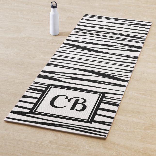 Personalisierte Monogram Eleganline Art Schwarz-we Yogamatte (Beispiel)