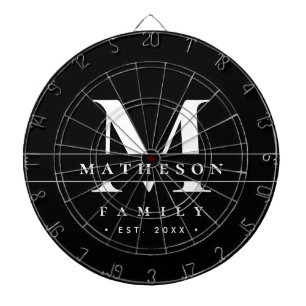 Personalisierte Monogram-Familie Schwarz-weiß Dartscheibe
