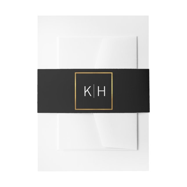 Personalisierte Monogram Gold Foil Black Wedding Einladungsbanderole (Vorderseite Beispiel)