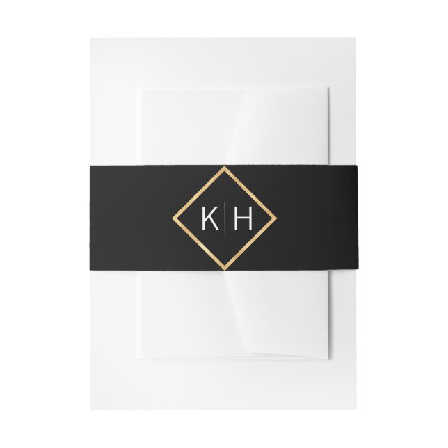 Personalisierte Monogram Gold Frame Black Wedding Einladungsbanderole (Vorderseite Beispiel)