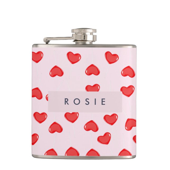 Personalisierte Monogram Heart Lolipop Valentine Flachmann (Vorderseite)