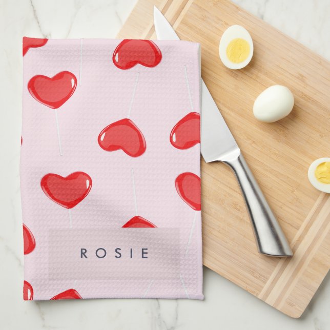 Personalisierte Monogram Heart Lolipop Valentine Geschirrtuch (Viertel Falte)