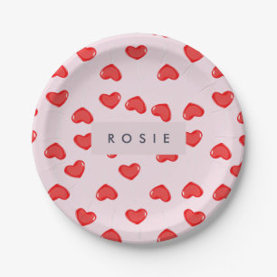 Personalisierte Monogram Heart Lolipop Valentine Pappteller