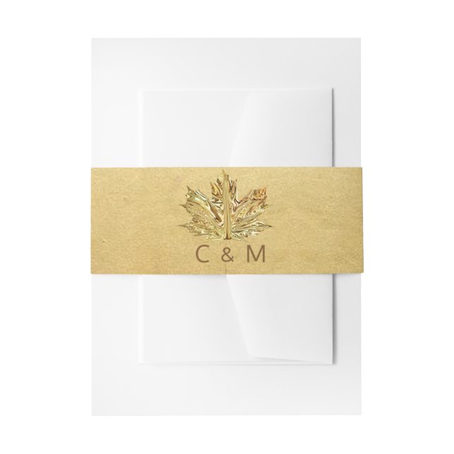 Personalisierte Monogram Imitate Gold Leaf Hochzei Einladungsbanderole (Vorderseite Beispiel)
