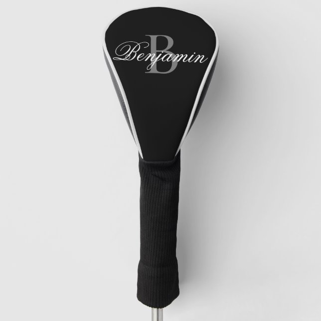 Personalisierte Monogram Name Black Golf Head Cove Headcover (Vorderseite)