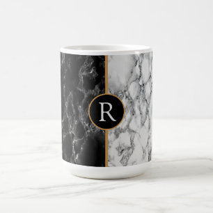 Personalisierte Monogram-Schwarz-weiß-MarmorTasse Verwandlungstasse