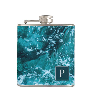 Personalisierte Monogram Türkis Sea Waves Flachmann