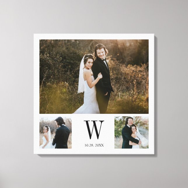 Personalisierte Monogramm 3-FotoCollage Leinwanddruck (Vorderseite)