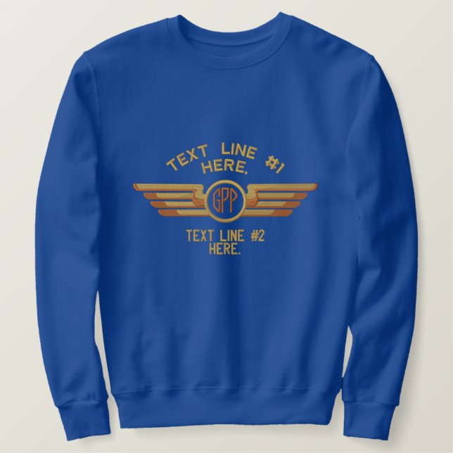 Personalisierte Monogramm-Abzeichen-Pilot-Flügel Besticktes Sweatshirt (Design vorne)