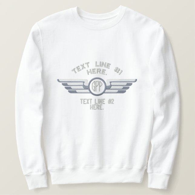 Personalisierte Monogramm-Abzeichen-Pilot-Flügel Besticktes Sweatshirt (Design vorne)