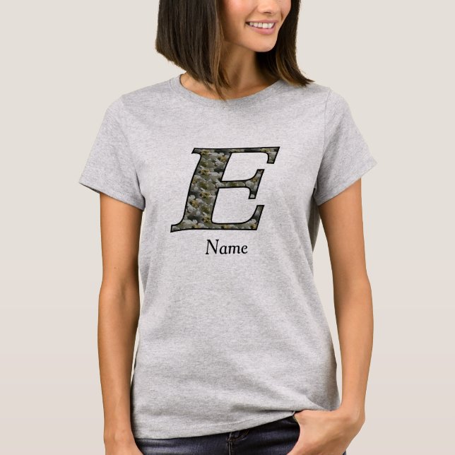 Personalisierte Monogramm-Anfangsbuchstabe E Horte T-Shirt (Vorderseite)