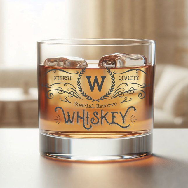 Personalisierte Monogramm-Anzeige mit Whiskey Whiskyglas (Von Creator hochgeladen)