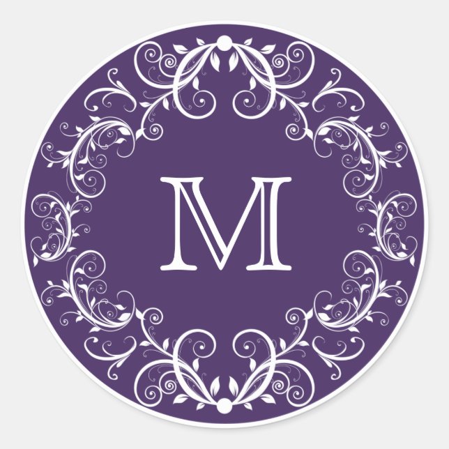 Personalisierte Monogramm Aufkleber floral Lila (Vorderseite)