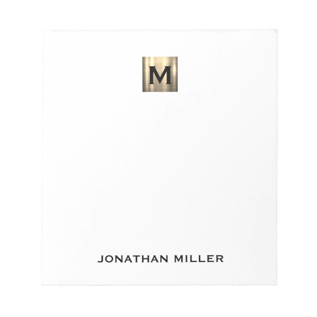Personalisierte Monogramm aus Weiß und Gold Notizblock (Vorderseite)