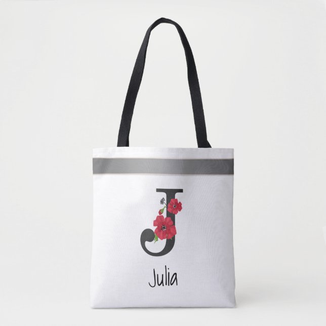 Personalisierte monogramm bearbeitbare j-Blume Tasche (Vorderseite)