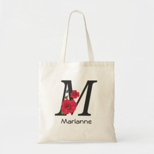 Personalisierte monogramm bearbeitbare M-Text rote Tragetasche