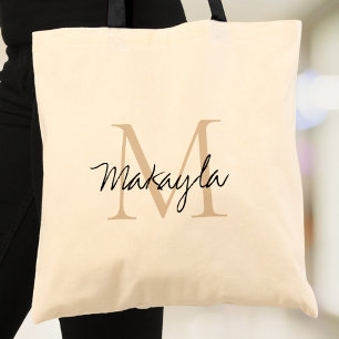 Personalisierte Monogramm Beige Schwarz Tragetasche