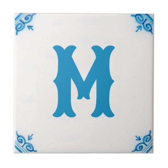 personalisierte Monogramm Blaue Delft Tile Fliese (Vorderseite)