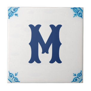 personalisierte Monogramm Blaue Delft Tile Fliese