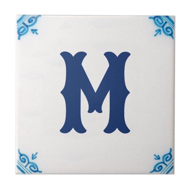 personalisierte Monogramm Blaue Delft Tile Fliese (Vorderseite)