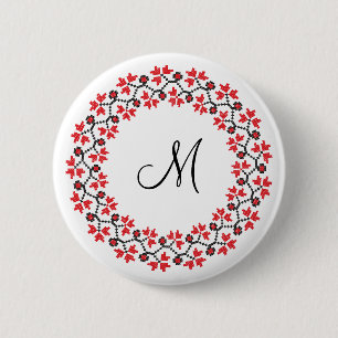 Personalisierte Monogramm-Blume Roter Ring Button