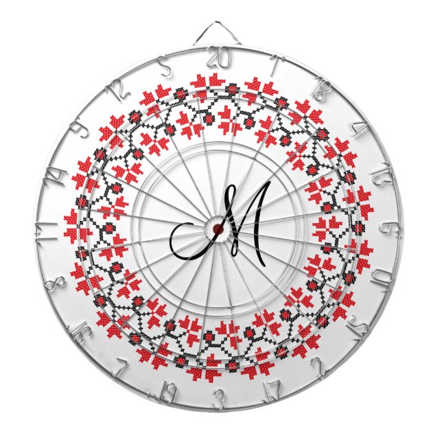 Personalisierte Monogramm-Blume Roter Ring Dartscheibe (vorne)