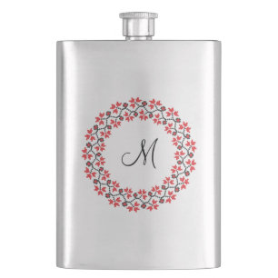 Personalisierte Monogramm-Blume Roter Ring Flachmann