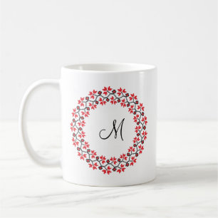 Personalisierte Monogramm-Blume Roter Ring Kaffeetasse