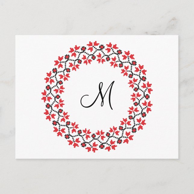 Personalisierte Monogramm-Blume Roter Ring Postkarte (Vorderseite)
