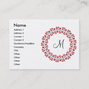 Personalisierte Monogramm-Blume Roter Ring Visitenkarte
