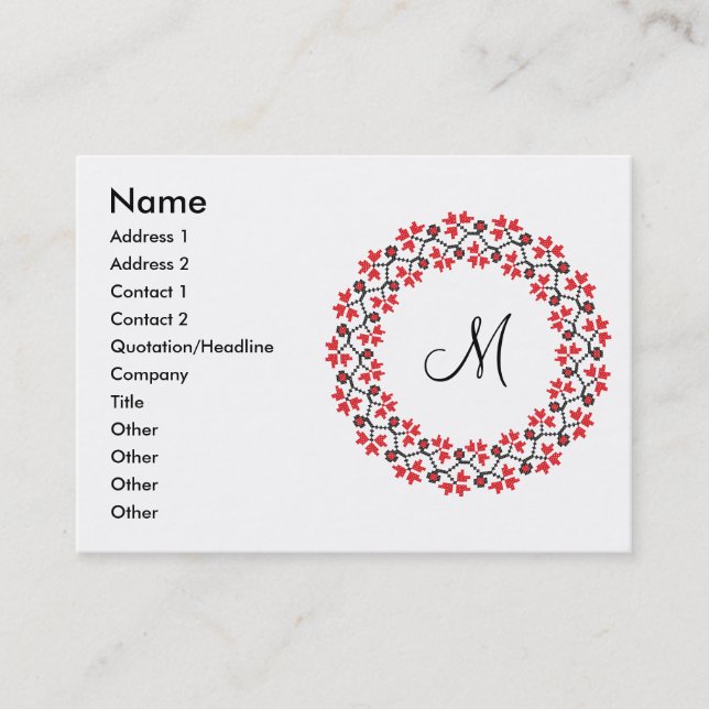 Personalisierte Monogramm-Blume Roter Ring Visitenkarte (Vorderseite)
