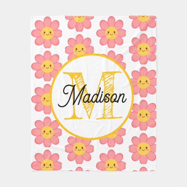 Personalisierte Monogramm-Blumen-Fliesendecke Fleecedecke (Vorderseite)