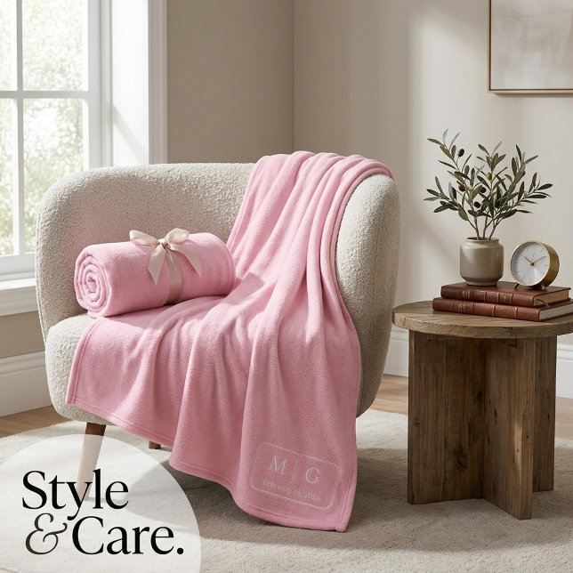 Personalisierte Monogramm-Datum Hellrosa Fleecedecke (Personalized Monogram Date Light Pink Fleece Blanket)