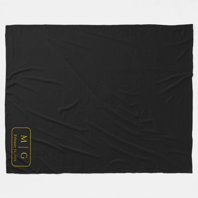Personalisierte Monogramm-Datum-Solid-Schwarz Fleecedecke (Vorderseite (Horizontal))