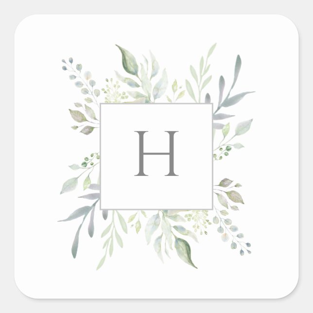 Personalisierte Monogramm erste botanische Wasserf Quadratischer Aufkleber (Vorderseite)