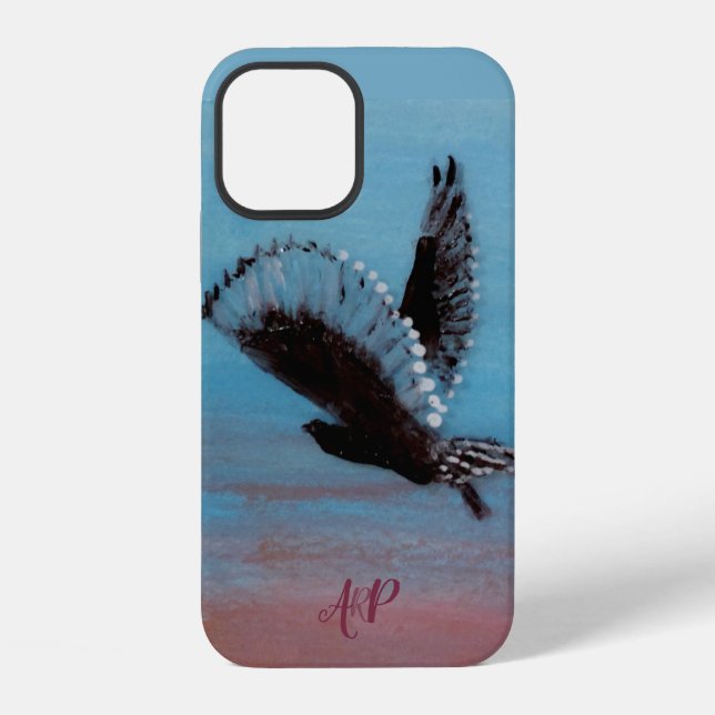Personalisierte Monogramm-Eule-Kunst iPhone 12 Hülle (Rückseite)