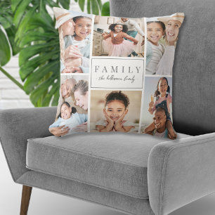 Personalisierte Monogramm-Familienfotocollage Kissen