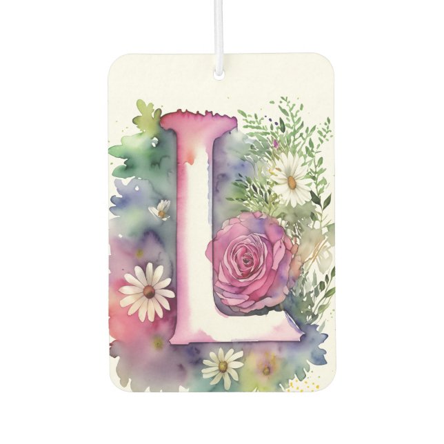 Personalisierte monogramm-farbige Blume Autolufterfrischer (Vorderseite)