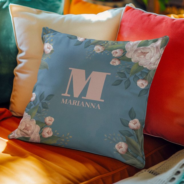 Personalisierte Monogramm Floral Rosa Rosa Kissen (Pink floral monogram throw pillow)