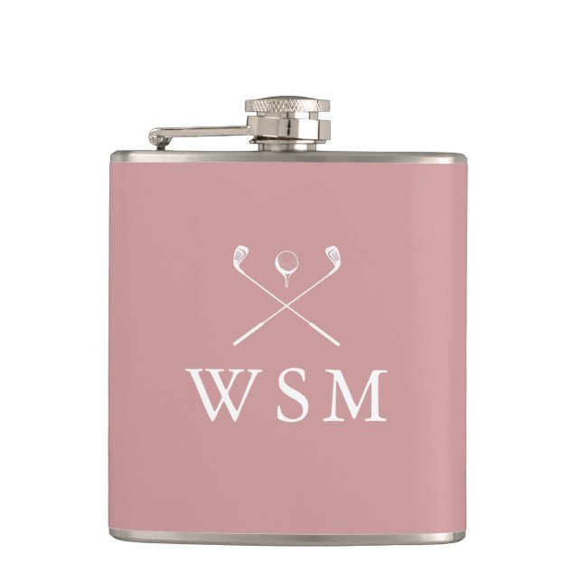 Personalisierte Monogramm-Golfschläger Dusty Rose  Flachmann (Vorderseite)