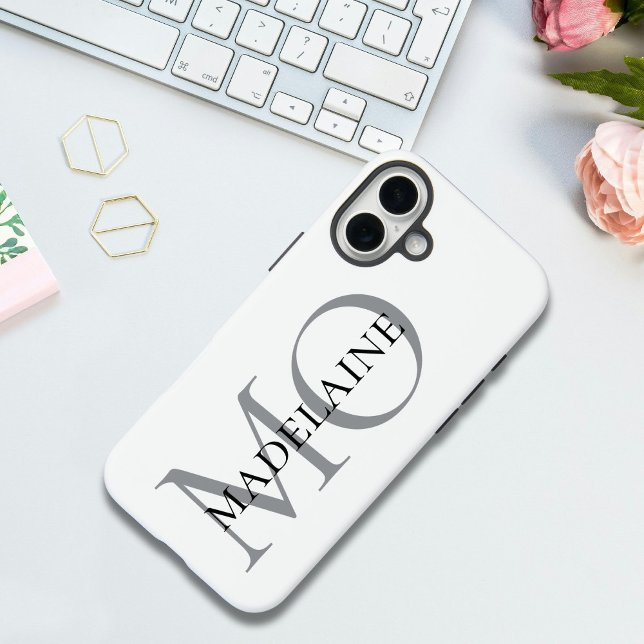 Personalisierte Monogramm Individuelle Name Schwar iPhone 16 Plus Hülle (Von Creator hochgeladen)