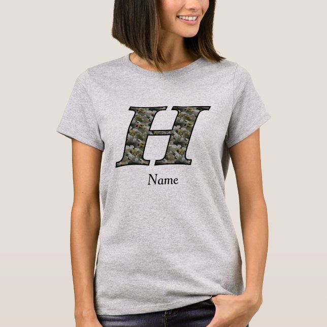 Personalisierte Monogramm-Initiale H Hortensien-Bl T-Shirt (Vorderseite)